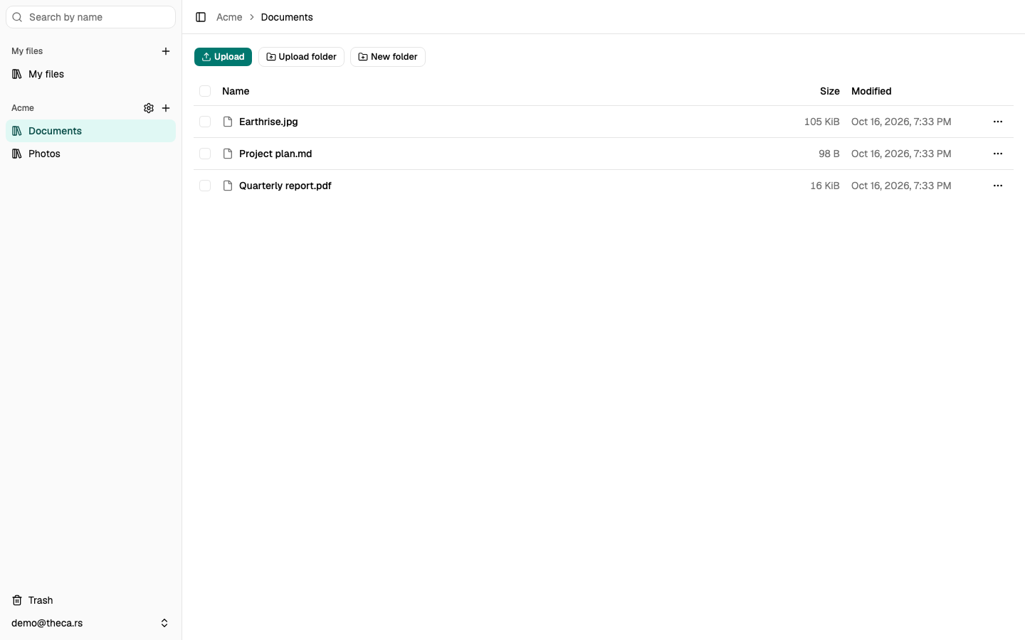 The file browser: a library's folders and files