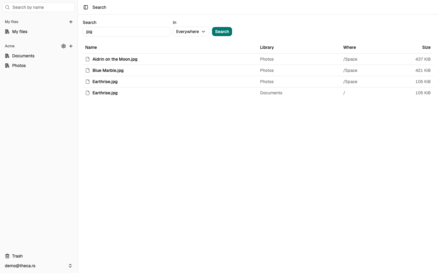 Search results across libraries
